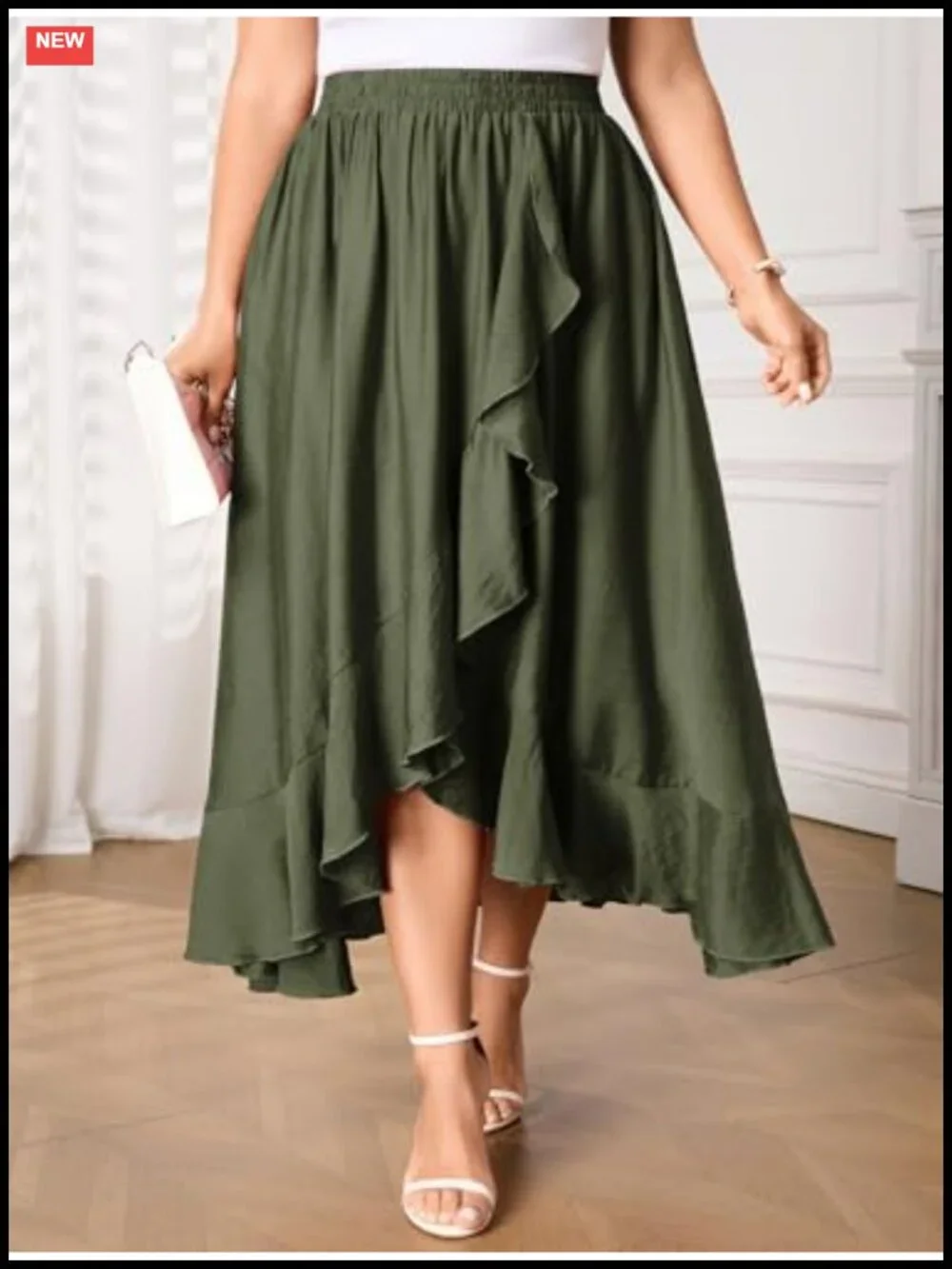 Plus Size High Waisted Ruffle High Low Flowy Boho Maxi Skirt with Pockets